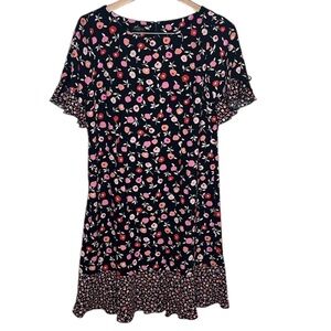 Talbots Black Floral Poppy Flounce Dress Women Size 10 Petite